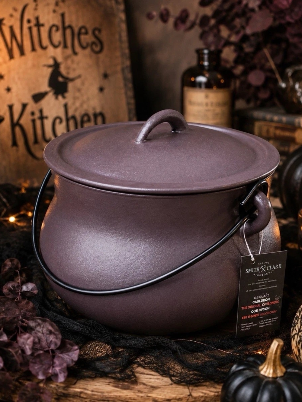 Smith And Clark Cast Iron Cauldron with Lid, Plum